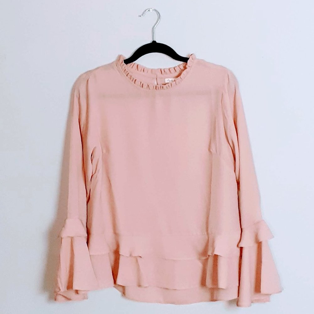 Pink Layered Bell Long Sleeve Blouse  Size Small
